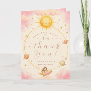 Tarjeta De Agradecimiento Primer Viaje Alrededor del Sol Primera Cumpleañera