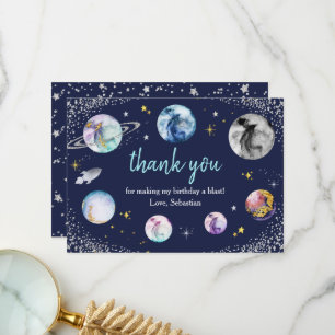 Tarjeta De Agradecimiento Primer Viaje De La Fiesta Del Cumpleaños Espacial