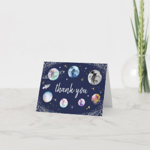 Tarjeta De Agradecimiento Primer Viaje De La Fiesta Del Cumpleaños Espacial