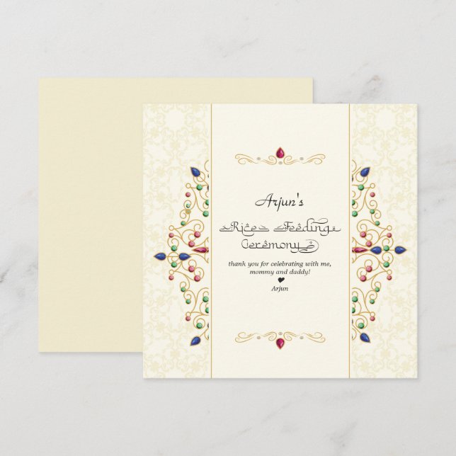 Tarjeta De Agradecimiento Primera ceremonia de arroz de Annaprashan moderno (Anverso / Reverso)