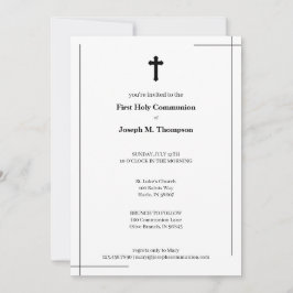 Tarjeta De Agradecimiento Primera comunión blanca y negra moderna