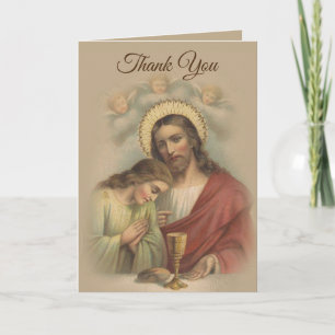 Tarjeta De Agradecimiento Primera Comunión Católica Gracias