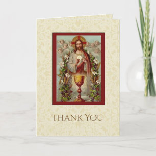 Tarjeta De Agradecimiento Primera Comunión Católica Jesús Gracias