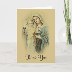 Tarjeta De Agradecimiento Primera Comunión Católica María Gracias