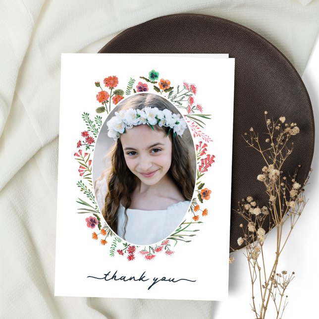 Tarjeta De Agradecimiento Primera Comunión de Flores Silvestres (Wildflower First Holy Communion Thank You Card)