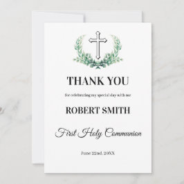Tarjeta De Agradecimiento Primera comunión de hoja verde