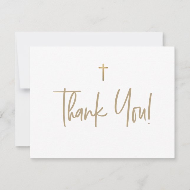 Tarjeta De Agradecimiento Primera comunión de White and Gold Cross Boy (Anverso)