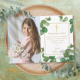 Tarjeta De Agradecimiento Primera Comunión Eucalipto Verde Foto