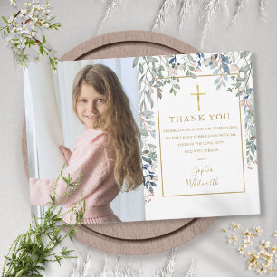 Tarjeta De Agradecimiento Primera Comunión Floral Foliage Foto