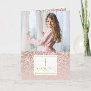 Tarjeta De Agradecimiento Primera Comunión Foto Brillo Rose Gold