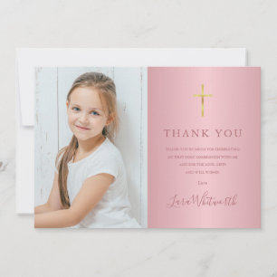 Tarjeta De Agradecimiento Primera Comunión Foto en Rosa Dorado