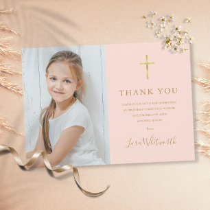 Tarjeta De Agradecimiento Primera Comunión Foto Rosa Dorado Rubor