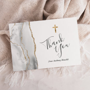 Tarjeta De Agradecimiento Primera Comunión Gracias Agata Oro Blanco Gris