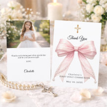 Primera Comunión lazo rosa perlas foto niña