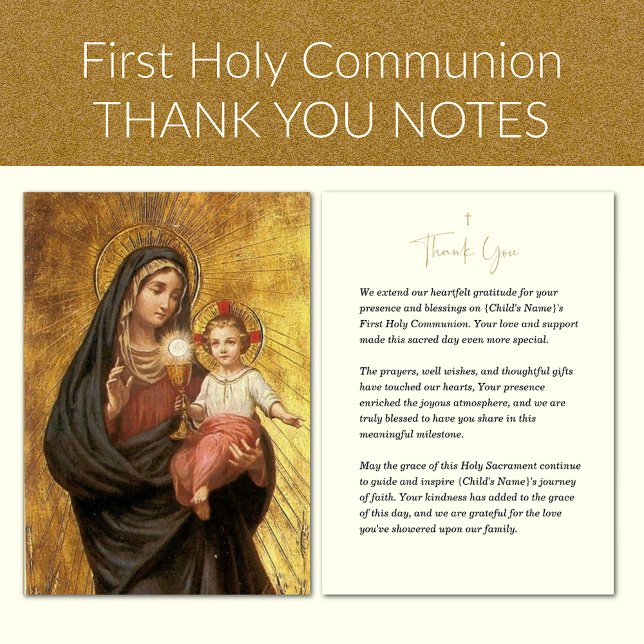 Tarjeta De Agradecimiento Primera Comunión María Jesús y Eucaristía (Because Every Gesture of Love Deserves a Heartfelt Thank You.)