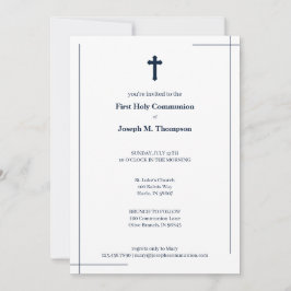Tarjeta De Agradecimiento Primera Comunión Moderna en Azul Marino y Blanco