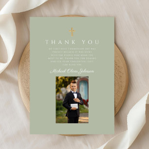 Tarjeta De Agradecimiento Primera Comunión Niño Cruz Elegante