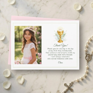 Tarjeta De Agradecimiento Primera Comunión Personalizada Foto Rosa
