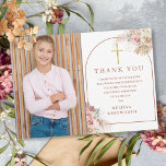Tarjeta De Agradecimiento Primera Comunión Santa de Pampas Grass<br><div class="desc">Una elegante foto floral de hierba de pampas primera sagrada comunión,  tarjeta de agradecimiento. Personalice su foto especial y dé las gracias por el mensaje que aparece en las letras de la moda. Diseñado por Thisisnotme©</div>