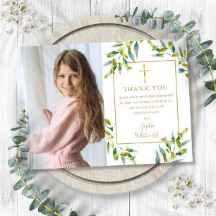 Tarjeta De Agradecimiento Primera Comunión Verde Foliage Foto