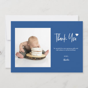 Tarjeta De Agradecimiento Primera Cumpleaños Foto personalizada azul marino