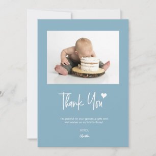 Tarjeta De Agradecimiento Primera Cumpleaños Foto Personalizada Moderno Scri