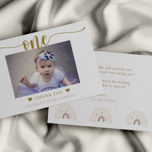 Tarjeta De Agradecimiento Primera Cumpleaños Foto Simple y Elegante