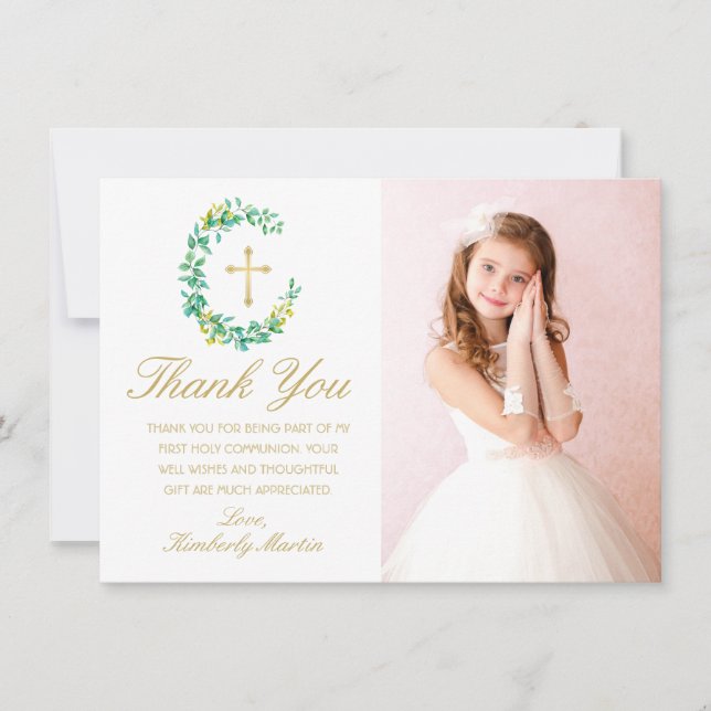 Tarjeta De Agradecimiento Primera ecologización comunitaria Wreath Gold Cros (Anverso)