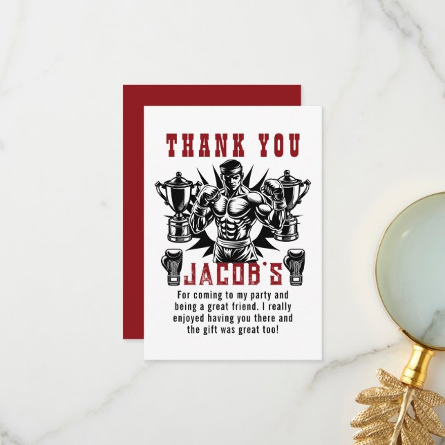 Tarjeta De Agradecimiento Primera fiesta de cumpleaños de boxeo Knockout (Anverso/Reverso In Situ)