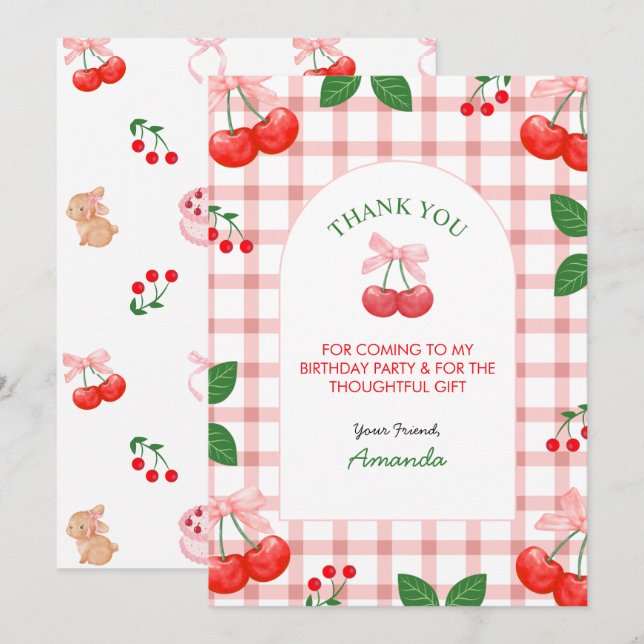 Tarjeta De Agradecimiento Primera fiesta de cumpleaños de Cherry Fruit (Anverso / Reverso)