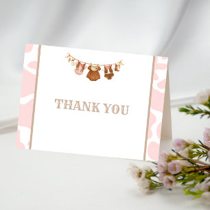 Tarjeta De Agradecimiento Primera Fiesta Vaquera Cumpleaños Vaquera Rosa Occ