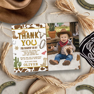 Tarjeta De Agradecimiento Primera Foto de Cumpleaños de Rodeo Western Vaquer