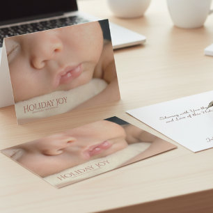 Tarjeta De Agradecimiento Primera Navidad del bebé Alegría Navideña Foto Nav