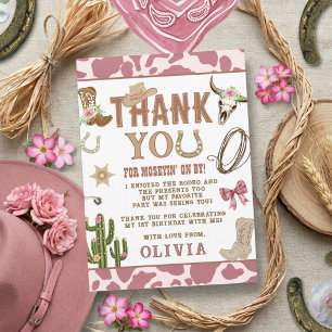 Tarjeta De Agradecimiento Primera Rodeo Pink Western Vaquera Cumpleaños 1
