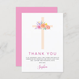 Tarjeta De Agradecimiento Primera Santa Comunión Gracias Rosa Floral