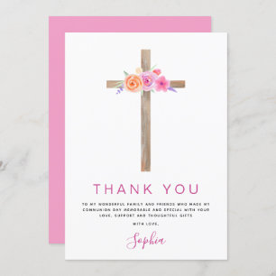 Tarjeta De Agradecimiento Primera Santa Comunión Gracias Rosa Floral