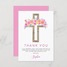 Tarjeta De Agradecimiento Primera Santa Comunión Gracias Rosa Floral