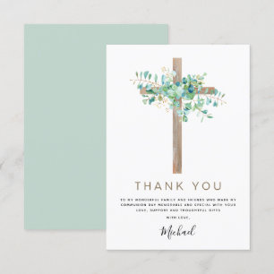 Tarjeta De Agradecimiento Primera Santa Comunión Gracias Sage Eucalyptus