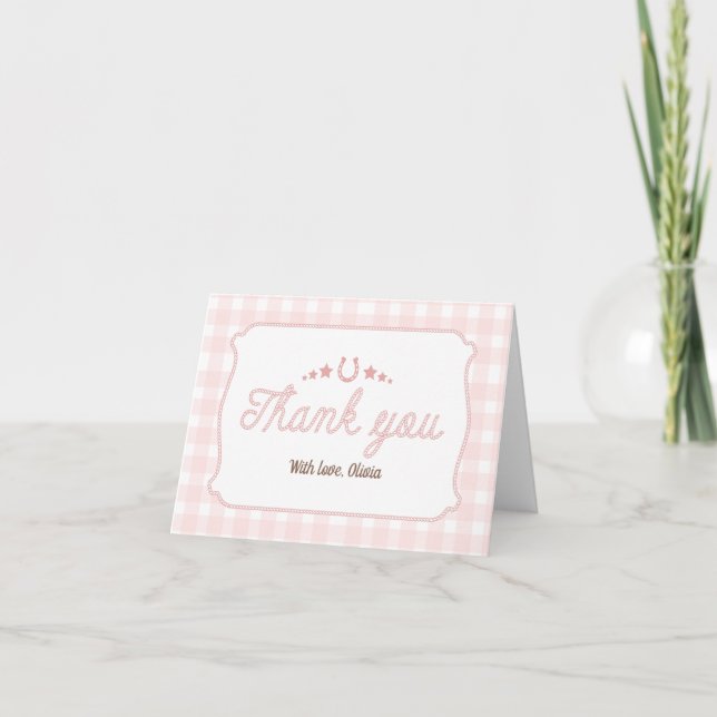 Tarjeta De Agradecimiento Primera Subida al Rodeo Cumpleaños Temático Vaquer (Anverso)