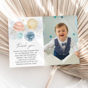 Tarjeta De Agradecimiento Primera Vuelta al Sol Niño Cumpleaños 1 Foto