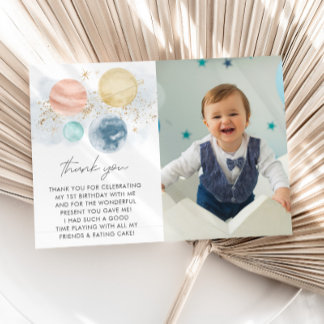 Tarjeta De Agradecimiento Primera Vuelta al Sol Niño Cumpleaños 1 Foto