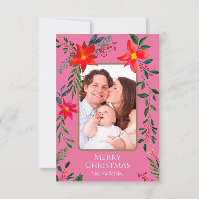Tarjeta De Agradecimiento Primeros Navidades Watercolor Floral + Fotos (Anverso)