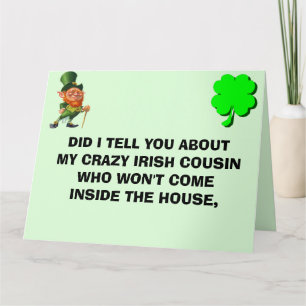 TARJETA DE AGRADECIMIENTO PRIMO IRLANDÉS LOCO DÍA DE SAN PATRICIOS 