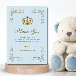 Tarjeta De Agradecimiento Prince Blue Gold Crown Boy Gracias Baby Shower