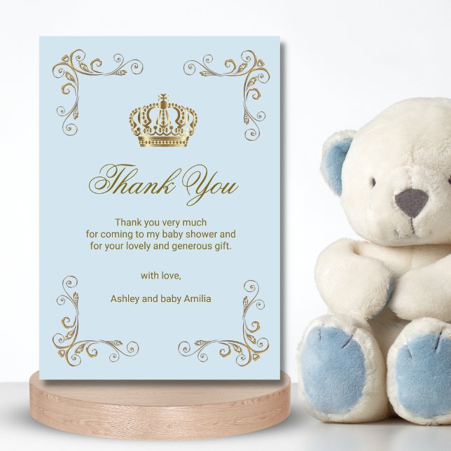 Tarjeta De Agradecimiento Prince Blue Gold Crown Boy Gracias Baby Shower (Subido por el creador)