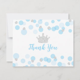 Tarjeta De Agradecimiento Prince Blue Silver Confetti Baby Shower Gracias
