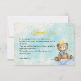 Tarjeta De Agradecimiento Prince Prince Blue Gold Boy Baby Shower