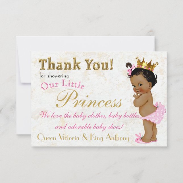 Tarjeta De Agradecimiento Princesa Africana Elegante Rosa|Gold Gracias Carta (Reverso)