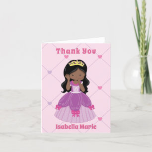 Tarjeta De Agradecimiento Princesa Afroamericana Niña Rosa Personalizado Niñ