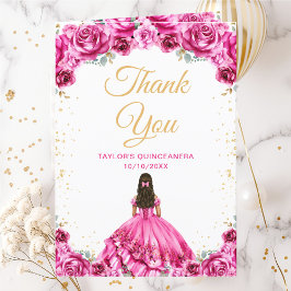Tarjeta De Agradecimiento Princesa ardiente Floral Quinceañera
